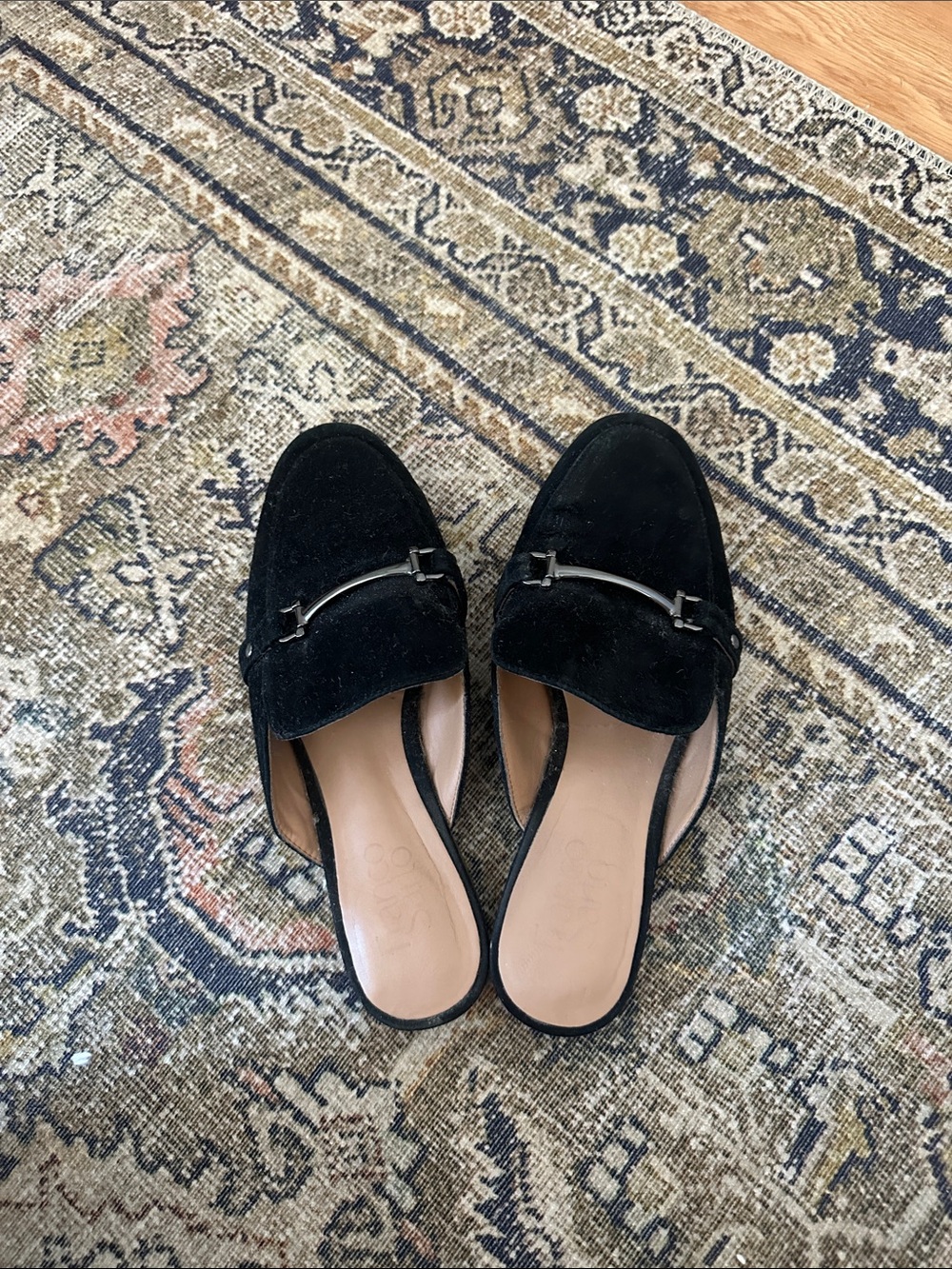 Franco Sarto Black Suede Bit Loafer Mules